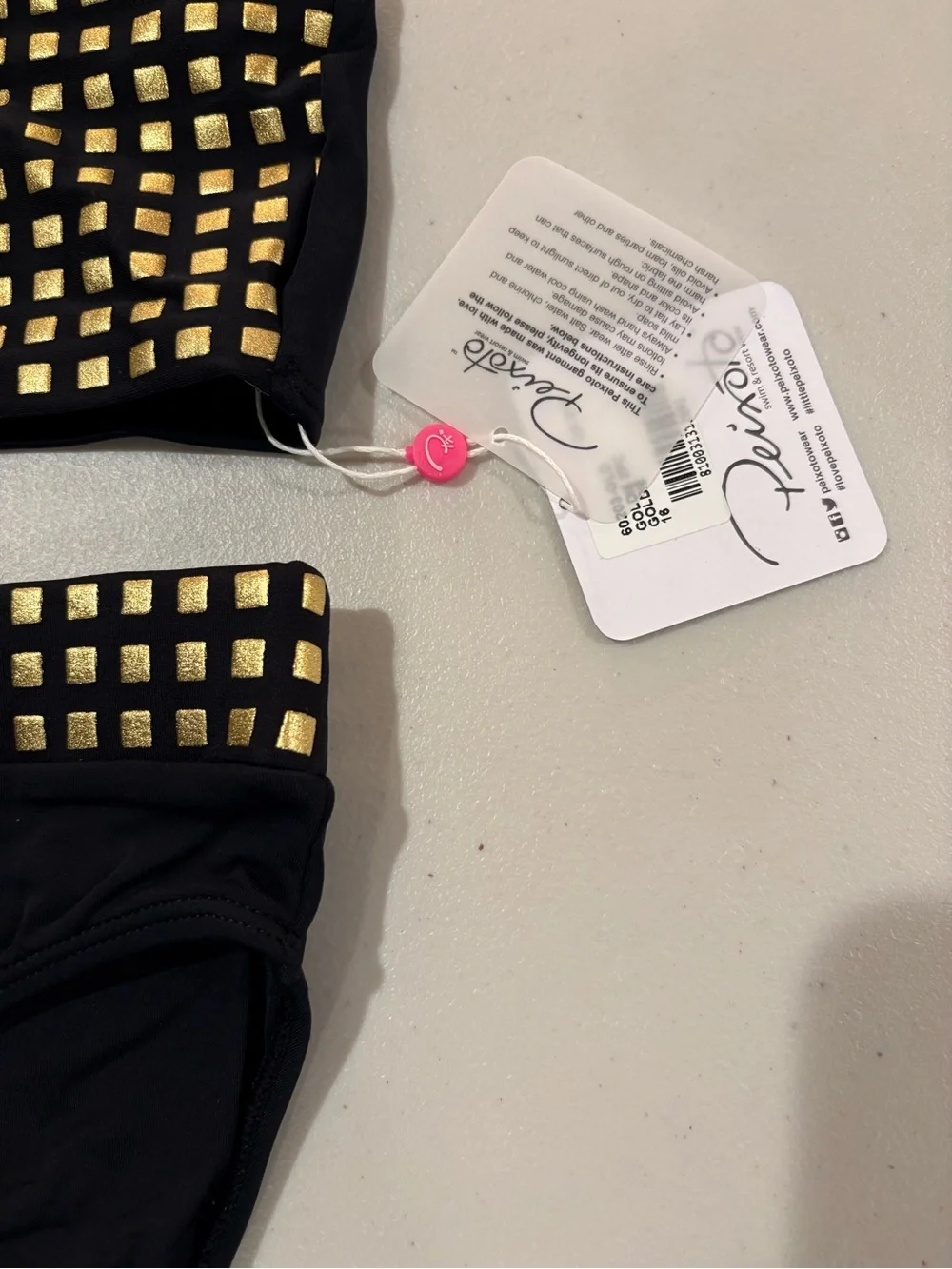 Peixoto Black Bandeau Bikini with Gold Square Studs
